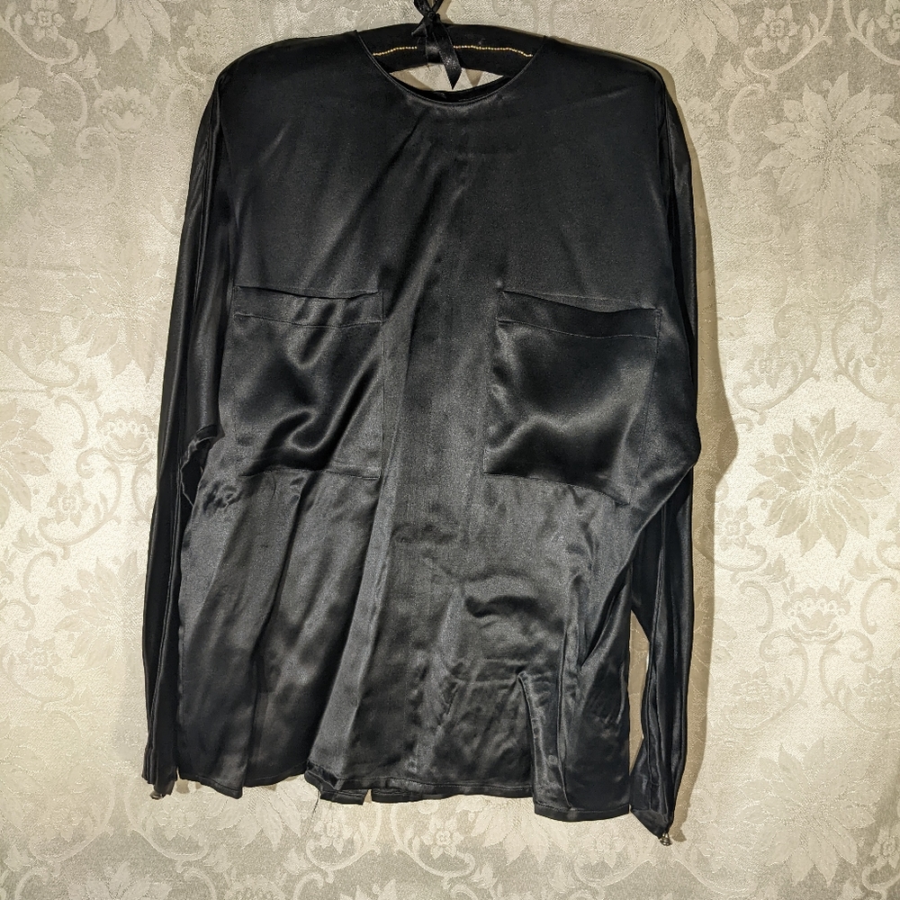 Linda Allard for Ellen Tracy Black Silk Long Sleeve Blouse Size 6